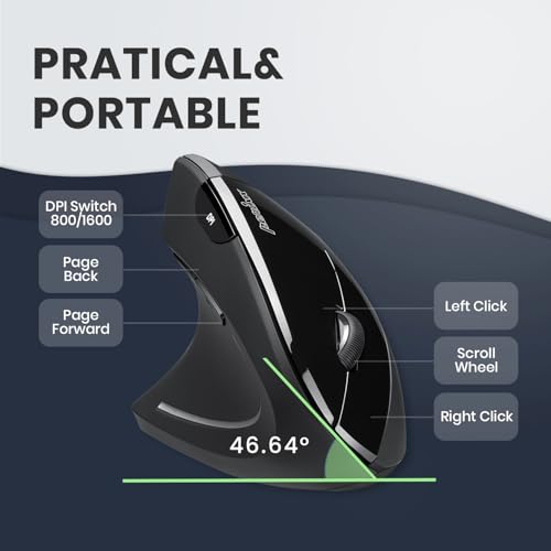 Perixx PERIMICE-713L, Wireless Ergonomic Left Handed Vertical Mouse, 6 Buttons Design, 3 Level DPI, Black, Medium by Perixx - Image 3