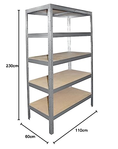 shelfplaza® 230x110x60cm Pro Estanteria galvanizada/Estanterias metalicas 5 baldas/Estanterías Fuertes Capacidad Carga 200kg / Estanteria de pie Resistente y Estante de Almacenamiento Garaje - imagen 2