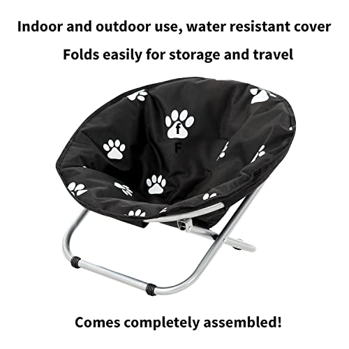 Etna Folding Pet Cot Chair - Portable Round Fold Out Elevated Cat Bed, Black And White Water Resistant Paw Print Cushion, Papsan Chair For Small Dogs #TOP5