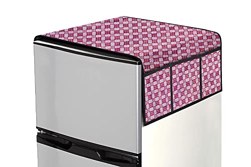 Image of Stylista Refridgerator top Cover Suitable for Samsung RT28C3742S8 /HL, 236 Liter Fridge, Dimension (WXD) 65x111 CM, Checkered Pattern Magenta