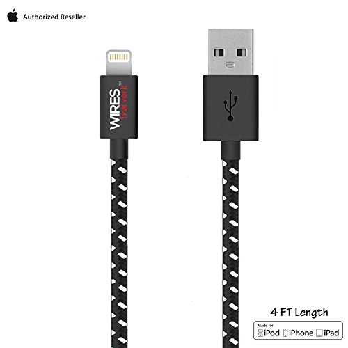 [Apple Authorized - MFi Certified] Wires That Work Braided Lightning to USB Cable 4ft (Four Feet) / 1.2m for iPhone 6s / 6 / 5s / 5c / 5, iPad Air/Mini / mini2 / 4th gen, iPods (Braided Black)
