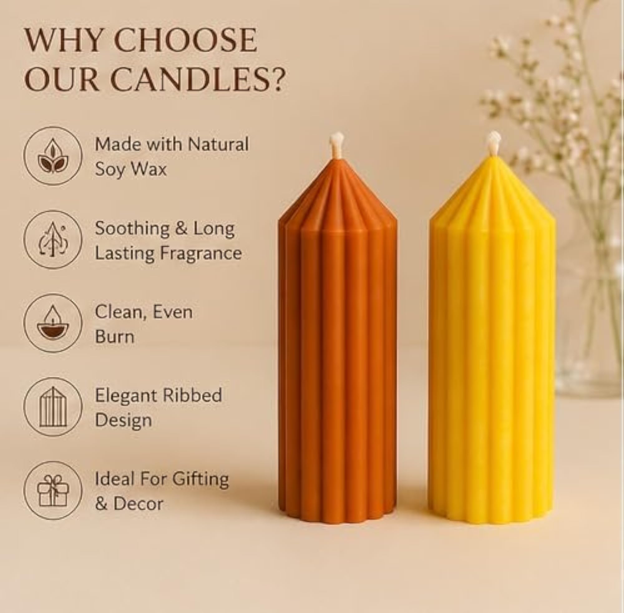 Luxury Scented Soy Wax Ribbed Pillar Candles