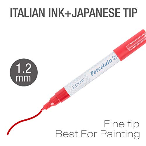 Zeyar Acrylic Paint Pens For Porcelain, Professional Ceramic Drawing, 12 Colors Water-Based, Fine Point, Water And Fade Resistant, Diy On Mugs And Other Ceramics For Permanent Collection #TOP2