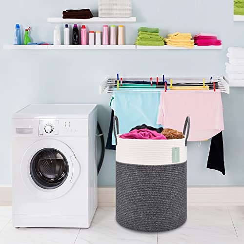 Image of Large Cotton Rope Laundry Hamper for Girls Boys 65L, White & Black