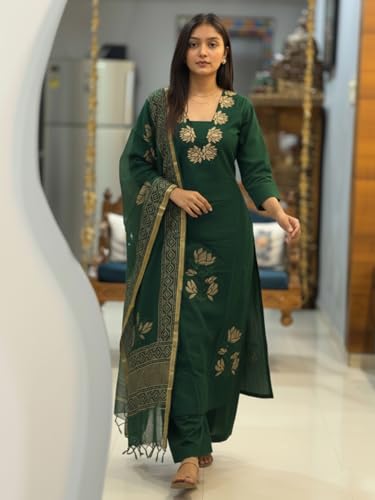 Image of ANNI Designer Women's Rayon Viscose Straight fit Printed Embroidered Kurta with Pant & Dupatta | Ethnic Kurta Set for Women | Daily, Office & Festive Traditional