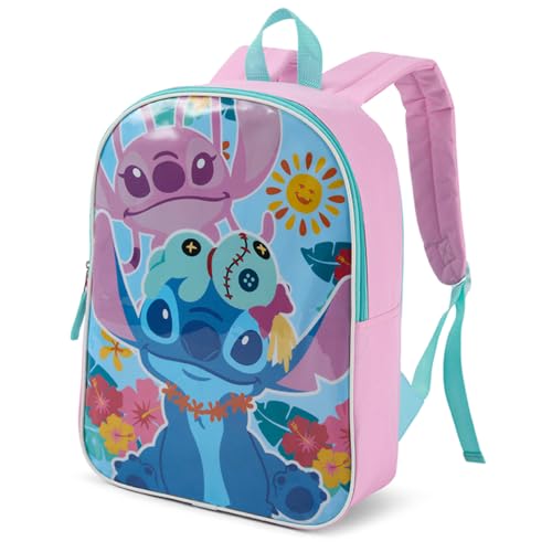 Disney Mochila infantil 15 para meninas | Alças acolchoadas e compartimento grande com zíper material escolar, Lilo e Stitch, 15 Inch, Lilo & Stitch