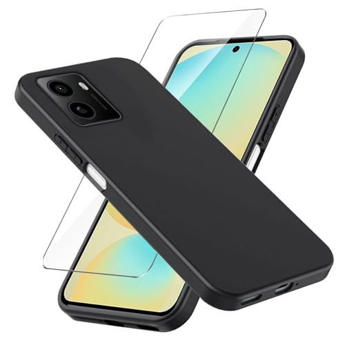 LYZXMY Case Compatible with HMD Pulse/HMD Pulse Pro (6.56") - Black Silicone Soft TPU Cover Bumper Shell with Tempered Glass Screen Protector