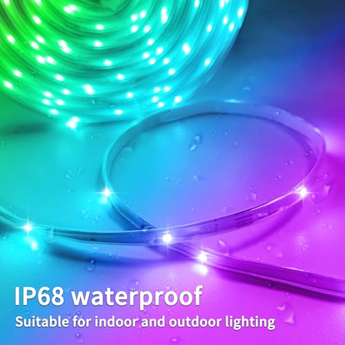 Image of 200ft Outdoor LED Strip Lights Waterproof,IP68 Outside Led Light Strips Waterproof,Color Changing with App /Remote Control,Music Sync RGB Outdoor Led Rope Lights for Bedroom
