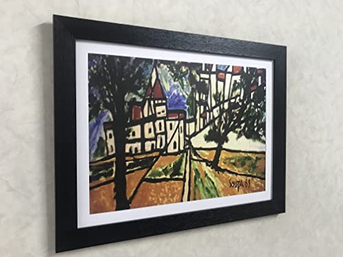 Image of Decoratus� *Goa Landscape* (1989)- Famous Painting by Francis Newton Souza, Wall D�cor Frame. Matt Satin Print with MDF & 2 inchPS Black Frame. Size 16 inchx21 inch