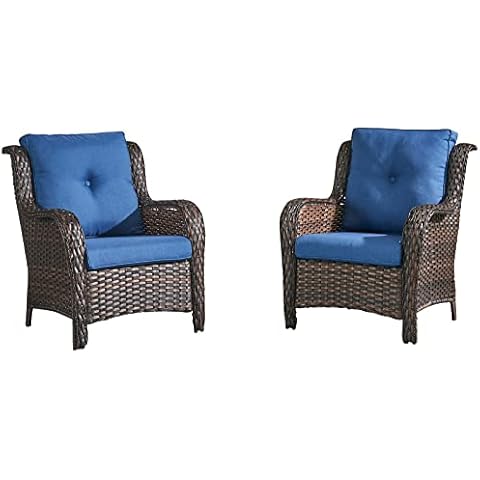HUMMUH Patio Chairs Wicker Patio Dining Chairs Set of 2 PE Rattan Deep Seating Outdoor Chairs with 4 inch Seat Cushions… Cover