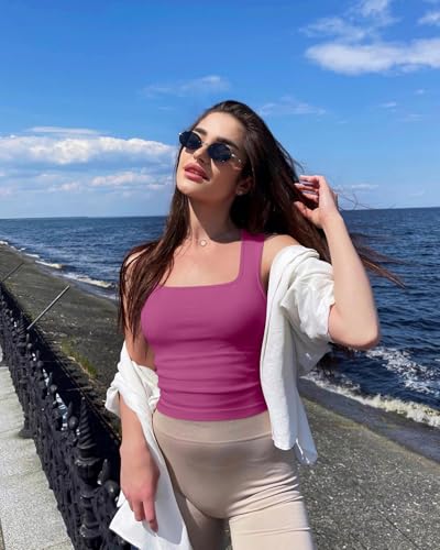 Image of OQQ Womens 2 Piece Crop Tops Rueched Sleeveless Square Neck Stretch Basic Tank Shirts