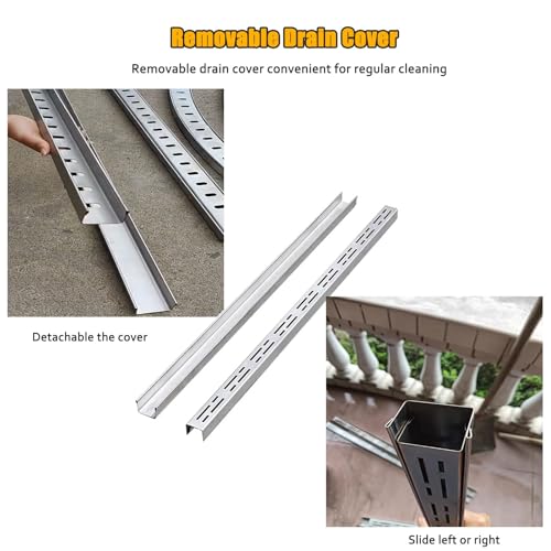 Griglia di scarico ultra sottile a forma di U in acciaio inox, confezione da 10 per drenaggio dell'acqua all'aperto, ideale per cortili, prati, sentieri e scantinati (7 x 3 x 100 cm), design durevole