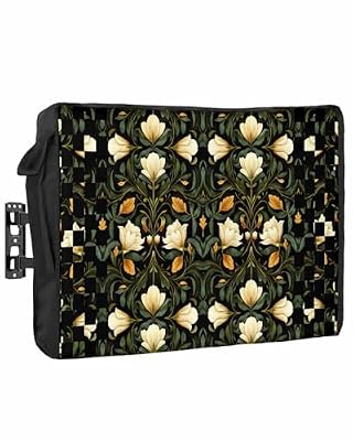 DecorLovee Outdoor TV Cover 80 to 85 Inches Weatherproof & Waterproof, Yellow Spring Floral Outdoor TV Enclosure with Remote Control Pocket, Summer Botanical Black TV Screen Protectors for Outside TV