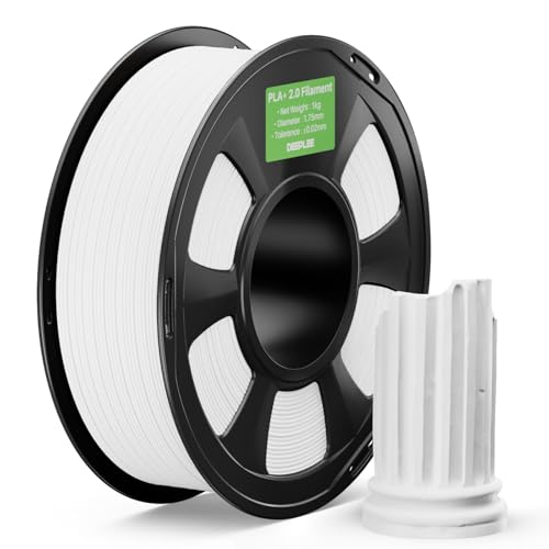 DEEPLEE PLA+ 2.0 Filament 1.75mm Stärkere Zähigkeit 3D Drucker Filament Weiß 1KG Upgrade PLA Plus 3D Printer Filament High Speed PLA+ Filament für die meisten FDM 3D Drucker