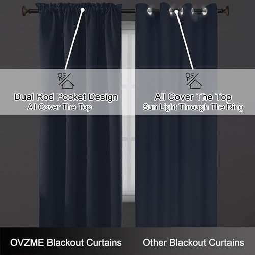 Image of Denim Blue Blackout Curtains for Bedroom 90 Inches Long 2 Panels, Thermal Insulated Soft Fabric Solid Privacy Curtains for Living Room, Rod Pocket Modern Window Treatments, 2x40Wx90L Inches