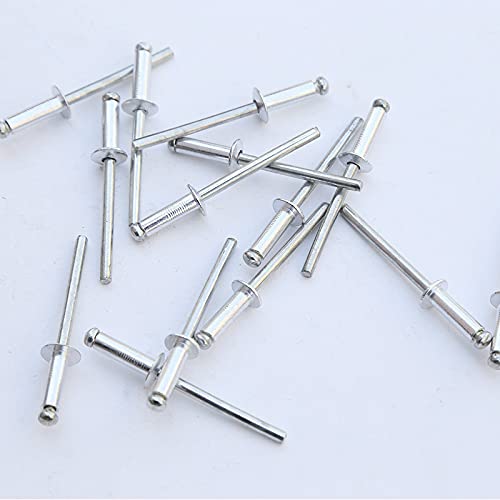 Large Flange Blind Rivets, Aluminum Pop Rivets Body Steel Mandrel, Dome Headed Type, Standard, Silver, Pack of 50, 4mm x 20mm