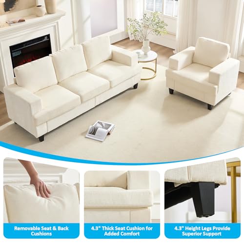 Image of Mjkone 82 inch Width 2 Piece Living Room Sofa Set, 3 Seater Sectional Sofa Couch and Chair Sets, Modular Fabric Sectional Couch Furniture Sets, Chenille Sofas Couches for Living Room Home Apartment, Beige