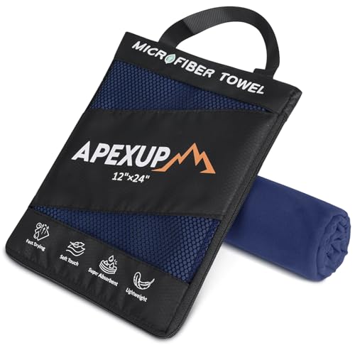 APEXUP Microfiber Travel Towel, Ultra Absorbent Quick Dry Towels, Lightweight Gym Sports Camping Towel for Workout, Yoga, Beach, Shower, Swimming (24"×12", Navy Blue) Navy Blue 24"×12"