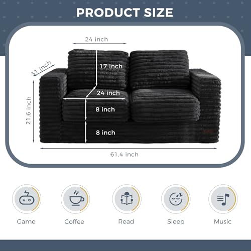 MAXYOYO Bean Bag Chair, Two-seat Bean Bag Sofa with Pillows and Armrests for Adults, Upholstered Loveseat Floor Sofa Couch Fluffy Chair Bean Bag Couch for Bedroom Living Room, Black - Image 3