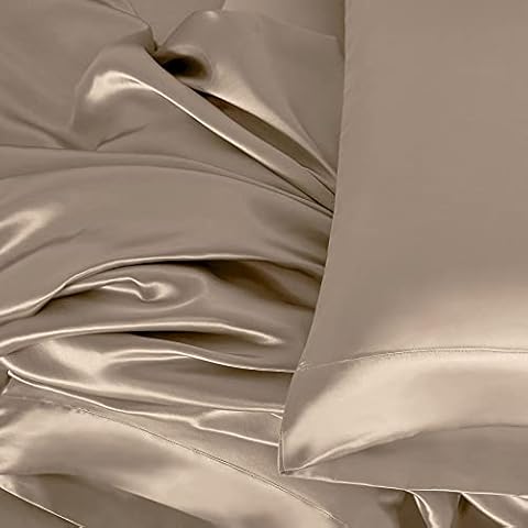 Gorgeous Home LINEN 25 Momme Mulberry Silk 6A Graded Solid Sheet Set | Queen(60" X 80") Taupe |Comfy&Cozy Set Upto 21"(inch) Deep Pockets with Elastic Bounded 4 Piece Set | Oeko-Tex Standard Cover