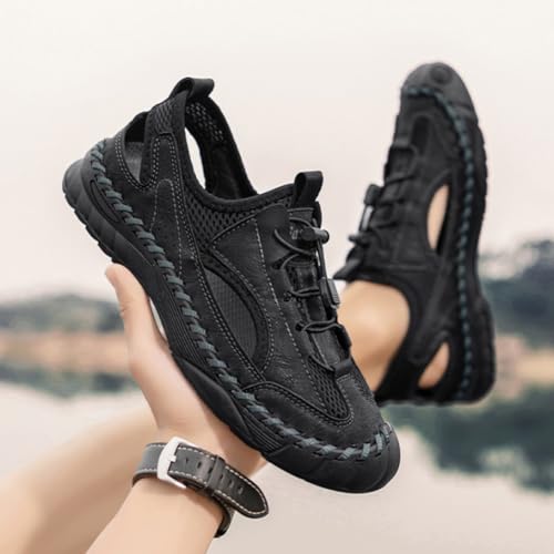 Large hand sewn sandals with men mesh breathable genuine leather versatile outdoor anti slip sports water wading sandals3