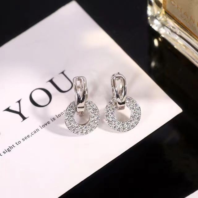 Sterling Silver Hoop Drop Earrings for Women – Round Cubic Zirconia Circle Dangle Earrings, 18K Gold Plated, Hypoallergenic Sparkling Jewelry for Elegant Occasions - Image 2