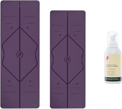 LIFORME Original Yoga Mat & Travel Mat & Ultimate Everyday Yoga Mat Cleaner - Bundle Pack -Patented Alignment System, Eco-Friendly, Non-Slip Warrior-Grip, Sweat Resistant, Comfortable - Purple/Purple