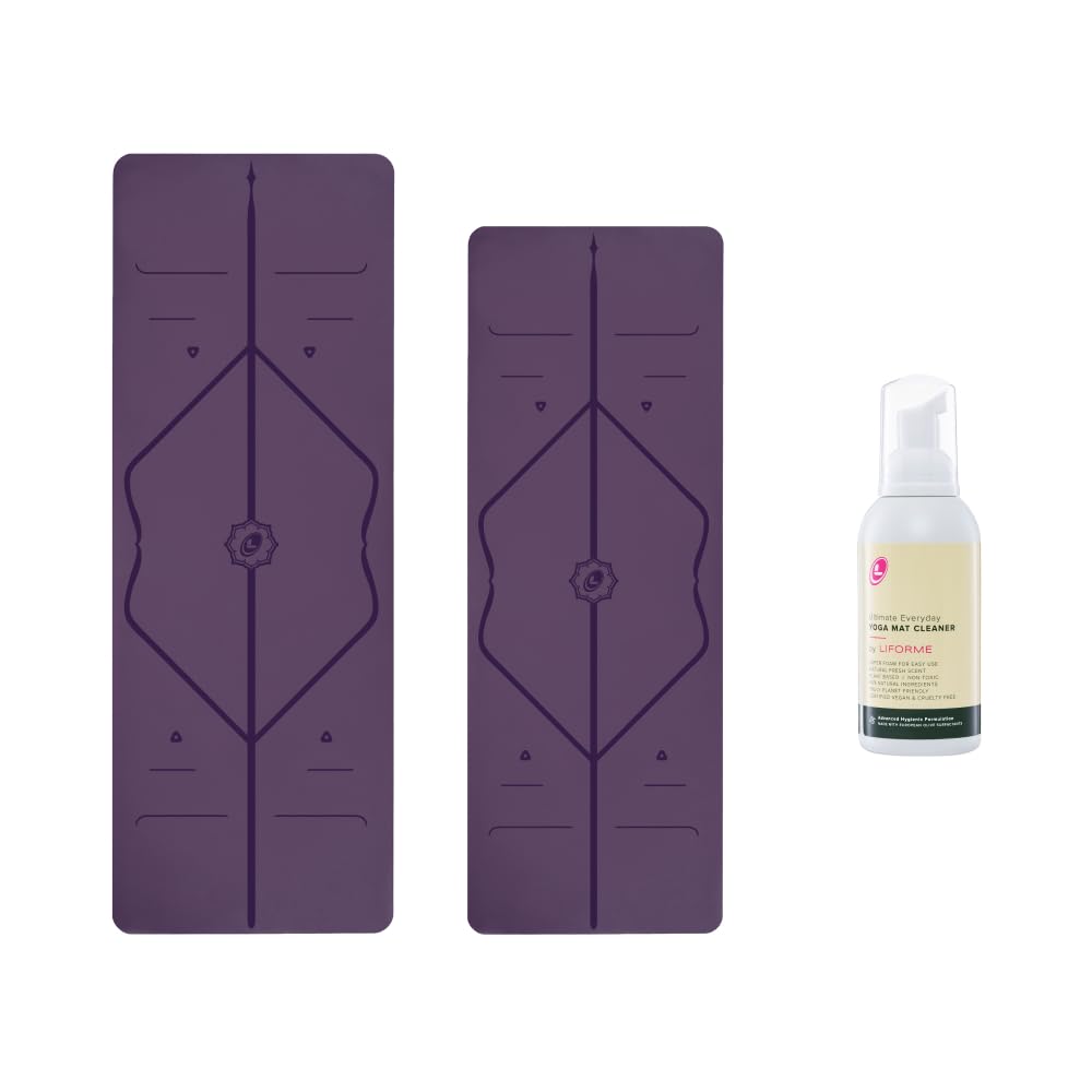 LIFORME Original Yoga Mat Travel Mat Ultimate Everyday Yoga Mat Cleaner - Bundle Pack -Patented Alignment System Eco-Friendly