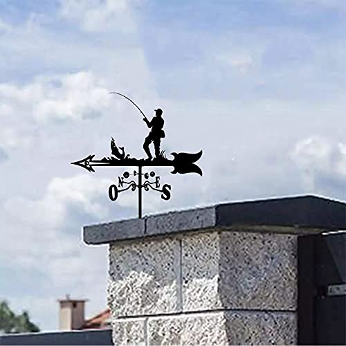 Cnmji Fishing Silhouette Weather Vane Weathervane Fisherman Art Decor Stainless Steel Durable Measuring Tools Weathercock Direction Indicator For Roof Mount #TOP5