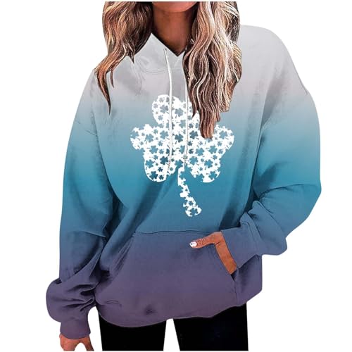 Olivcker Sudaderas con capucha para mujer, con estampado degradado, camisas de manga larga, sudaderas con capucha de gran tamaño, acogedoras y suaves, A15-blue~st Patricks Day Shirt Mujer, XXL