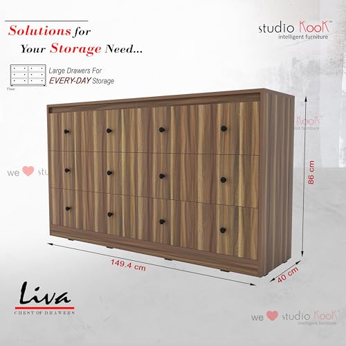 Image of Studio Kook Liva Engineered Wood Chest of Drawers with 6 Drawers (Matte Finish) (Walnut)