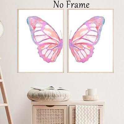 Vintage Split Butterfly Wall Art Pink Blue Aesthetic Poster Retro Butterflies Watercolor Prints Trendy Preppy Poster Pink Blue Butterfly Wall Art Abstract Butterflies Wing Painting 16x24inx2 No Frame
