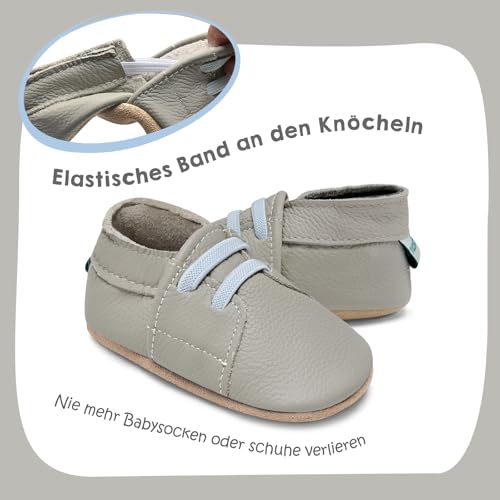 IceUnicorn Krabbelschuhe Baby Jungen Mädchen Lauflernschuhe Baby Weicher Leder Babyhausschuhe Kleinkind Babyschuhe(Graublau JD, 12-18 Monate)
