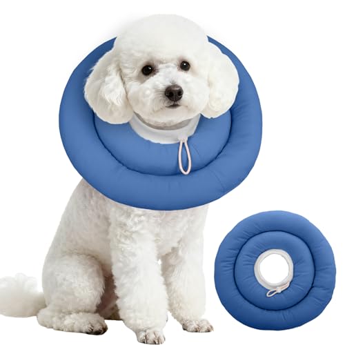 Image of IDOMIK Dog Recovery Collar, Waterproof Soft Dog Cone After Surgery, Comfy Protective Elizabethan Collar Alternative for Dogs Cats, Adjustable Pet Neck Donut Cone Anti-Licking Biting Wounds,Navy,M