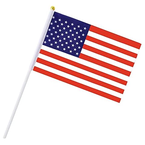 50 Pcs Small American Flags Hand Held Mini US USA Flags Plastic Poles 5.5" X 8.26"No Need To Assemble Cover