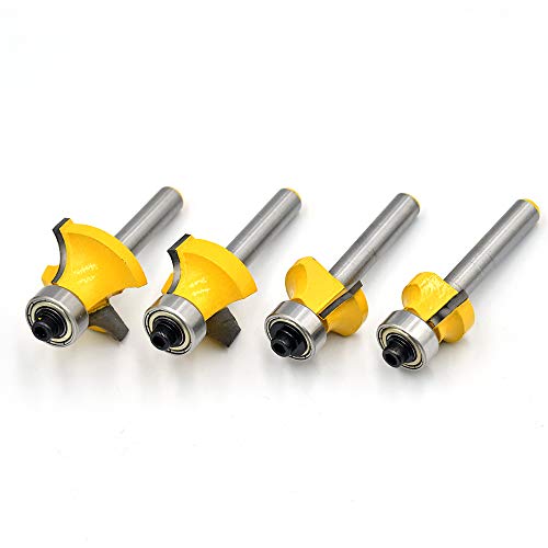 1/4-Inch Shank Roundover Edging Router Bit Set Woodworking Milling Cutter Tools Corner Rounding Edge-Forming Bit Set 1/8 Inch 1/4 Inch 3/8 Inch 1/2 Inch Radius (4 Pack)