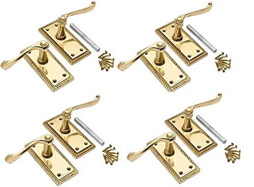 Golden Grace Georgian Lever Latch Door Handle in Premium Polished Brass Finish, 4 Pairs - 107mm x 48mm โ image 1