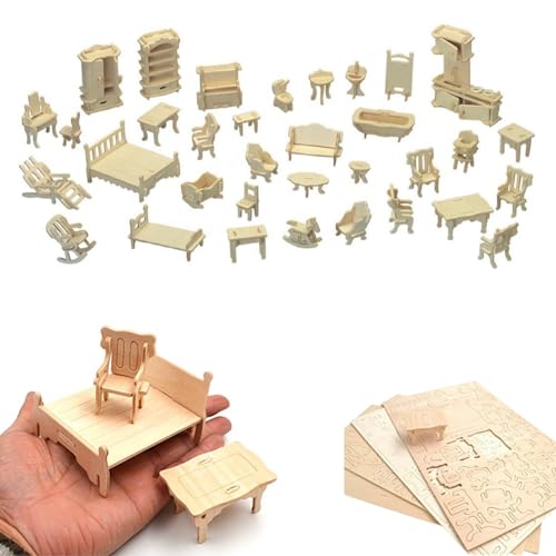 CUTEROOM Miniature Wooden Furniture Set for Dollhouses