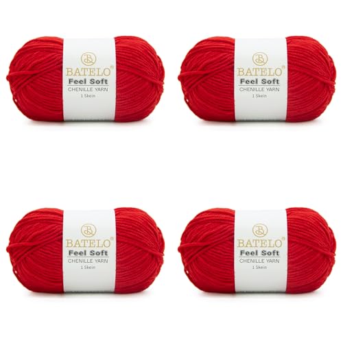 BATELO Thin Chenille Yarn for Crocheting & Knitting, Soft Plush