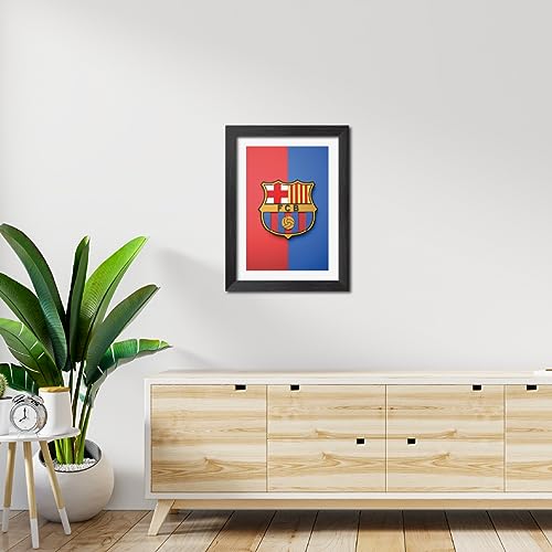 Image of TenorArts Barcelona Poster Football 3D Textured Logo Print Laminated Photo Frame Painting with Matt Finish Black Tectures (9 inches x 12inches)