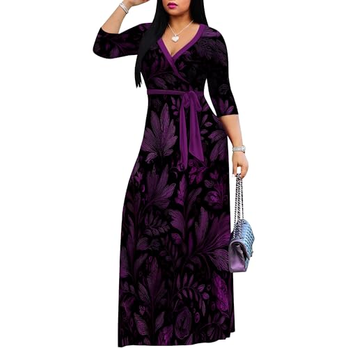 Image of Women Plus Size 3 /4 Sleeve V Neck Maxi Dress with Pockets | Soft fabric relaxed fit three quarter sleeve v neck with pockets for party and daily wear