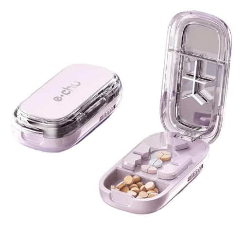 Echu Pill Cutter, Caketotu Pill Cutter For Small And Tiny Pills (2-15mm), 1/2 1/3 1/4 Cutter With 4-Zone Division Portable Medic