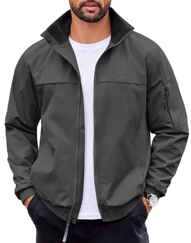 COOFANDY Mens Lightweight Bomber Jacket Waterproof Windbreaker Casual Jackets Softshell Coat Office Golf,Dark Gray,M