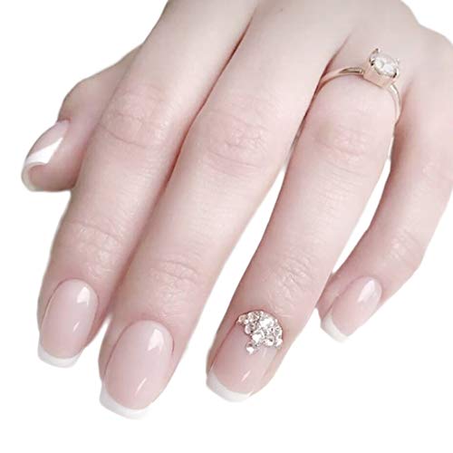 Press On French Tips Nails for Women, DiscountOne Nude Designs with Rhinestone Full Cover Medium Fake Nails with glue Set