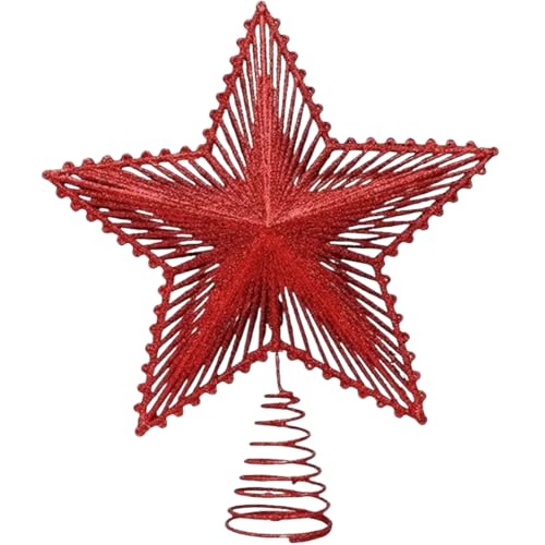 Estrela Ponteira Árvore de Natal Glitter Vermelha Ponteira com Design Geométrico