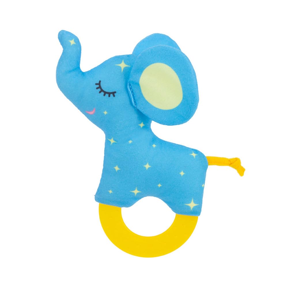 Jackanna Sonajero de agarre para bebé, juguete de entrenamiento de agarre para recién nacidos, juguete calmante para bebé, juguete de mordedor (elefante azul)