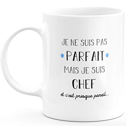 Mug Cadeau Chef - Je ne suis Pas Parfait mais Je suis Chef - Cadeau Anniversaire Saint Valentin Homme Amour Couple - Céramique - Blanc
