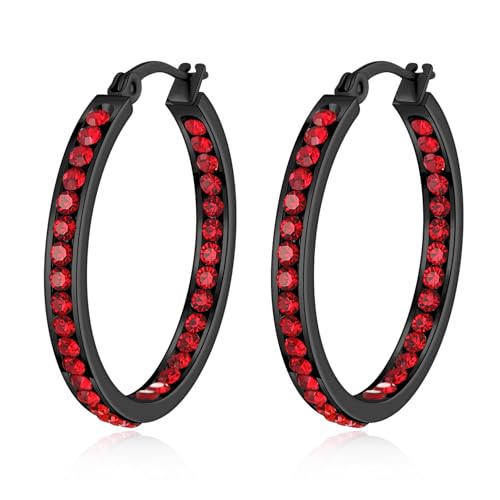 CiNily Red CZ Black Hoop Earrings for Women Stainless Steel Earrings 30 mm by CiNily - Used condition - US$13.62