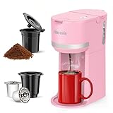 Horavie Mini Single Serve Coffee Maker for K-Cup Pod and Grounds, Fast Brew One Cup Coffee Machine with Descaling Reminder and Water Window, 6 to 12 oz. Brew Sizes, Pink