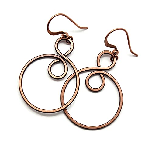 Pillar of Salt Studio Handcrafted Earrings Solid Copper Infinity Hoop Wire Wrapped Earrings (Antiqued Copper, Small, 1-1/4